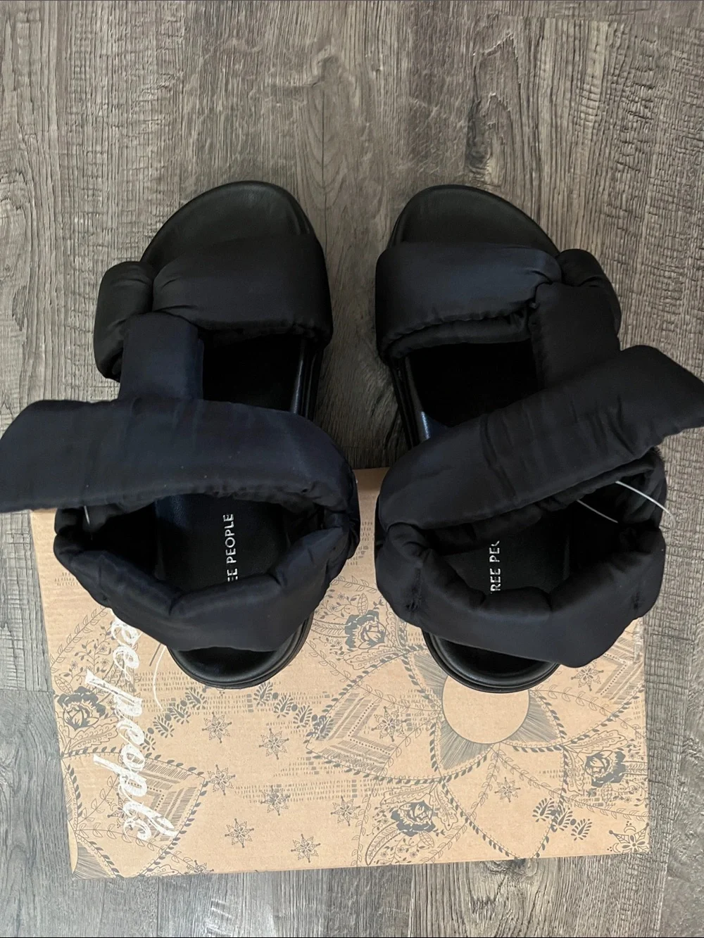 Free People Sun Salutation Black Padded Strap Slide Sandals